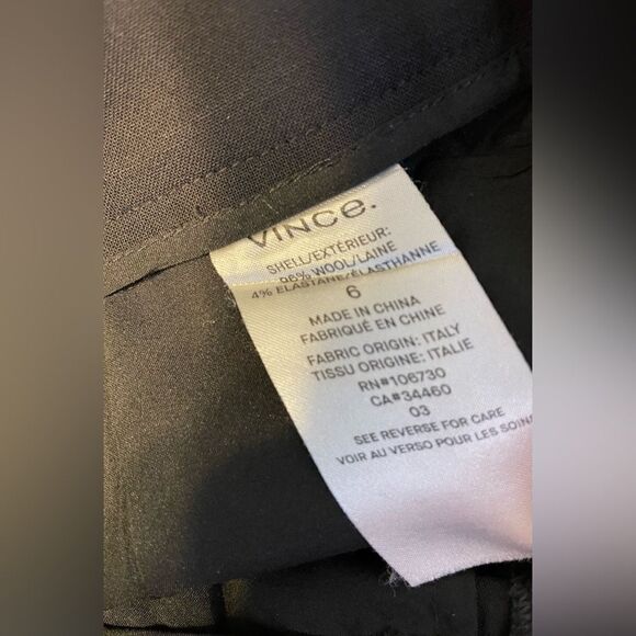 Vince. Wool Blend Trousers Black Flat Front 6 - Picture 6 of 8